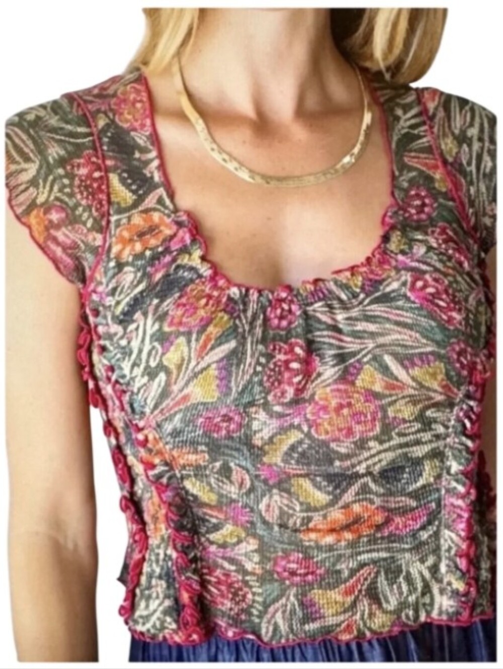 NATURAL LIFE Cotton Cottagecore Pink and Orange Floral Top Boho Summer Babe